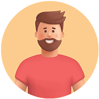 Illustration d'un personnage homme avec des cheveux bruns et de la barbe avec un tshirt rouge