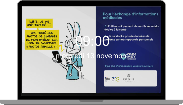 écran de veille où se trouve un lapin médecin sur son téléphone